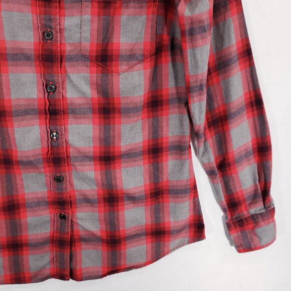 J CREW Flannel Womens Extra Small Red Gray Plaid Long Sleeve Button Up Shirt Top - Picture 3 of 7